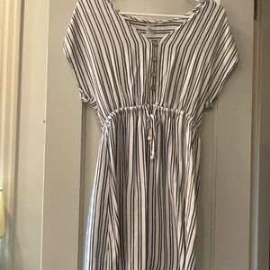 White and blue striped romper